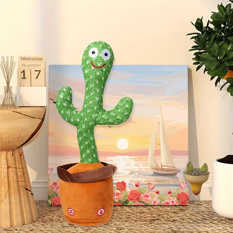 Vibrant Interactive Talking and Singing Cactus Plush Toy - Educational Language Development Companion with Colorful Lights, Voice & Touch Activation, and Battery-Operated Fun - Ideal Gift for Curious Toddlers 0-3 Years, Made