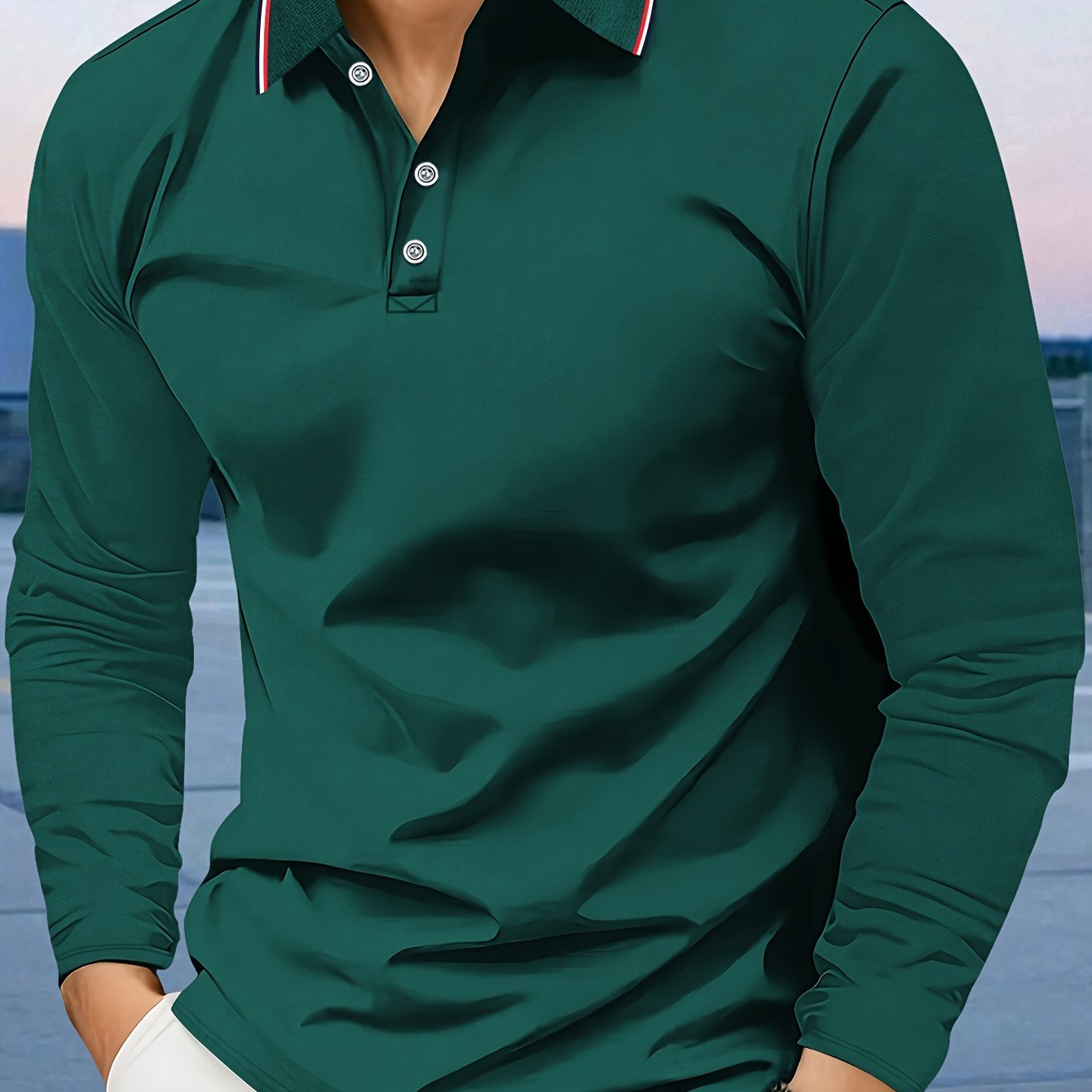 Long Sleeve Turn-Down Collar Polo Shirt for Men - Breathable Polyester Fabric, Perfect for Autumn and Winter Outdoor Activities - Comfortable and Versatile Casual Wear