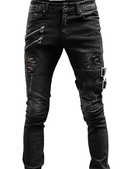 Flex-Fit Men's Biker Jeans - Comfortable Stretch Denim, Trendy Slim Silhouette for Casual Wear