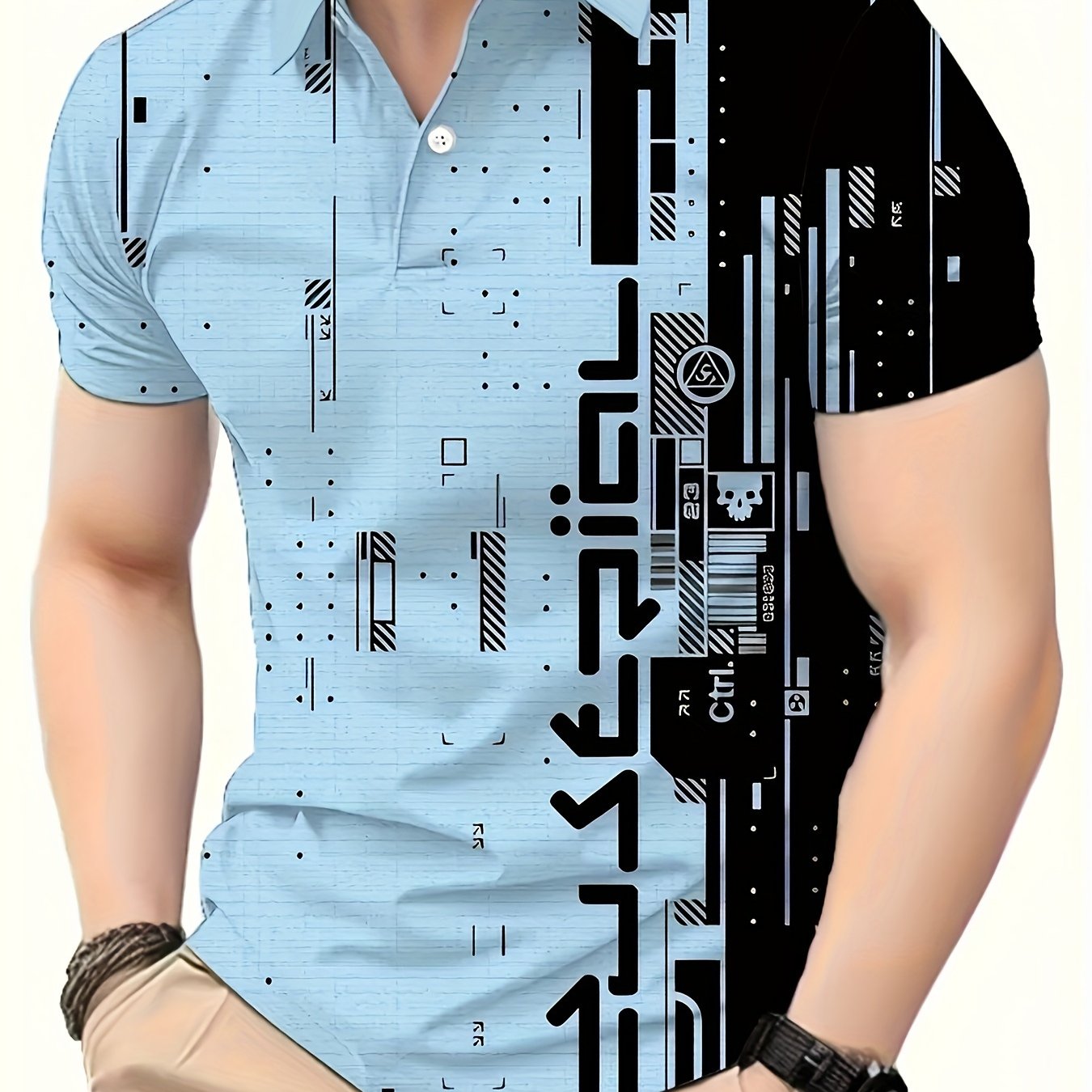 Men's Colorblock Pattern Print Short Sleeve Golf T-shirt For Summer