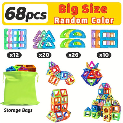 Big Size Magnetic Building Blocks, DIY Magnets STEM Toys Construction Set, Learning Educational Magnet Tiles, Random Colors, Ideal Gift for Birthday, Halloween, Christmas