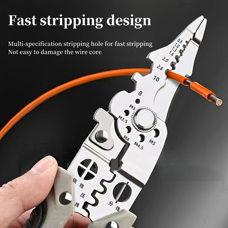 8.5" Stainless Steel Wire Cutter & Stripper Pliers - Multi-Functional, Industrial Grade for Electricians & Home Use, Ideal for Wiring, Cutting, Crimping & More