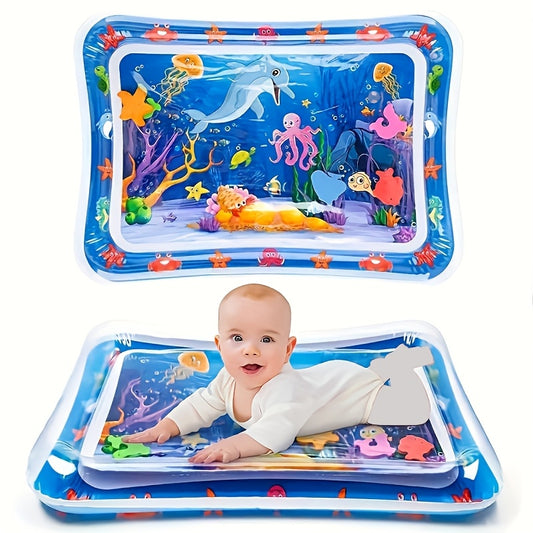 Ocean Adventure Baby Water Mat, Large Thickened PVC Playmat for 0-3 Years - Interactive and Fun Crawling Toy, Blue and Red